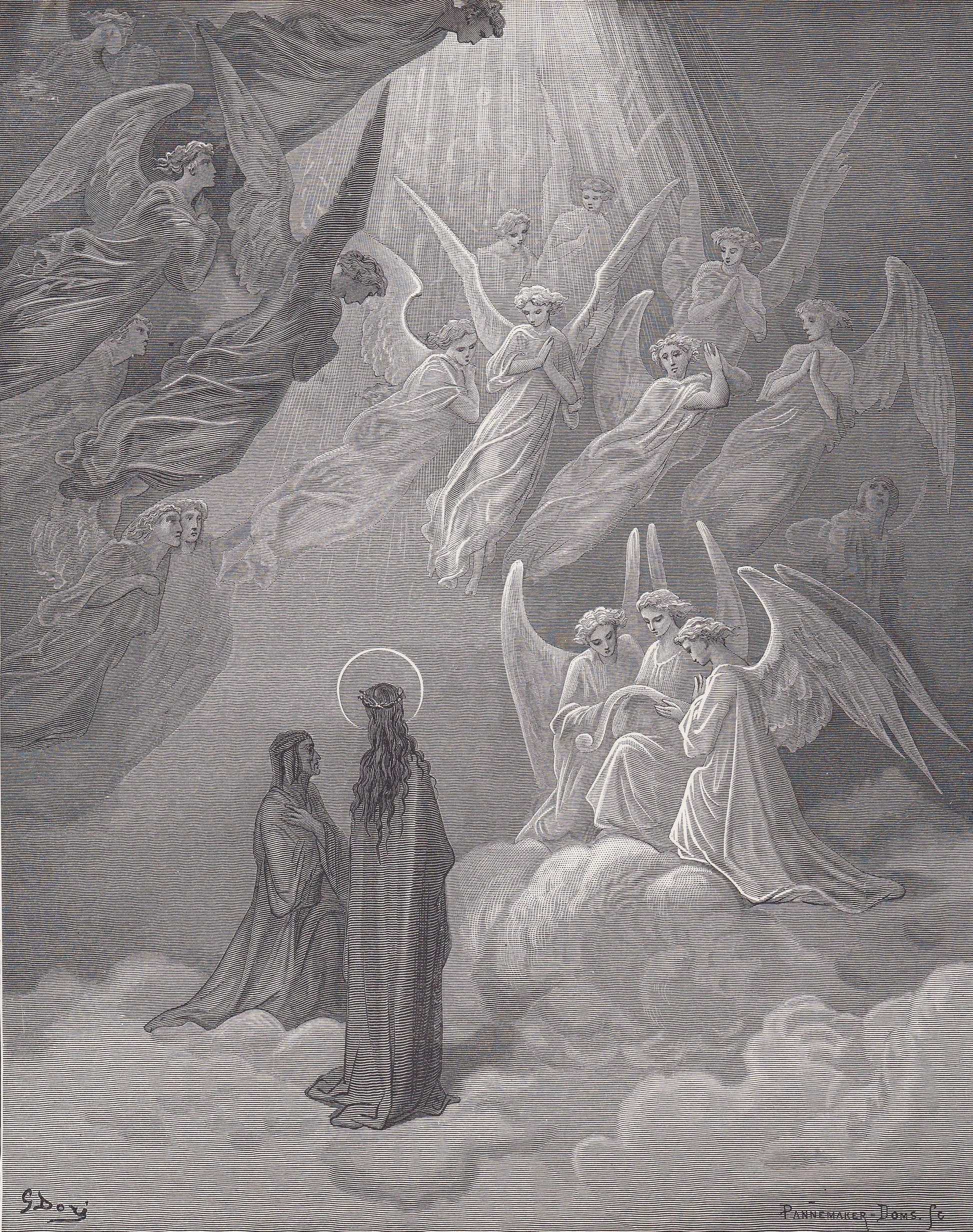 1870 GUSTAVE DORE Print - "The Singing of the Blessed" - Dore Wall Art - Antique Dore Engraving - 8.5 x 12.2 Inches