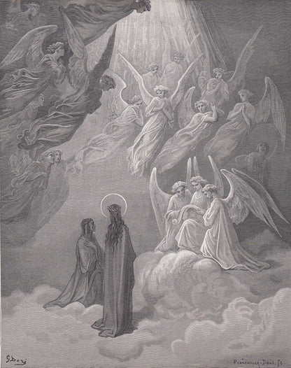 1870 GUSTAVE DORE Print - "The Singing of the Blessed" - Dore Wall Art - Antique Dore Engraving - 8.5 x 12.2 Inches