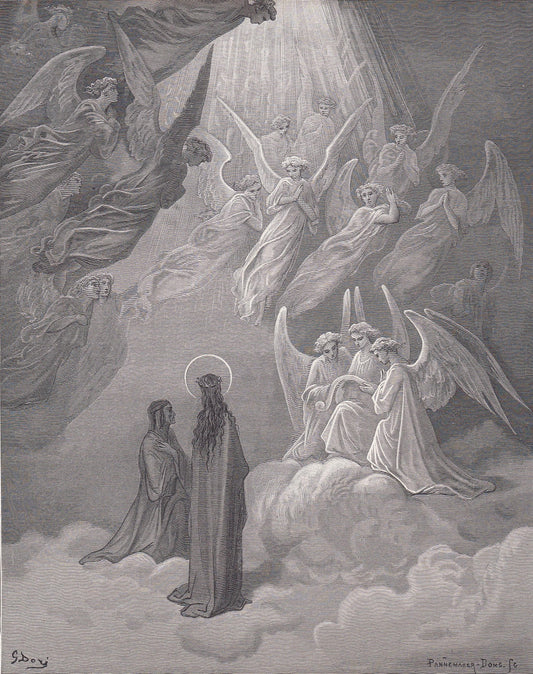 1870 GUSTAVE DORE Print - "The Singing of the Blessed" - Dore Wall Art - Antique Dore Engraving - 8.5 x 12.2 Inches