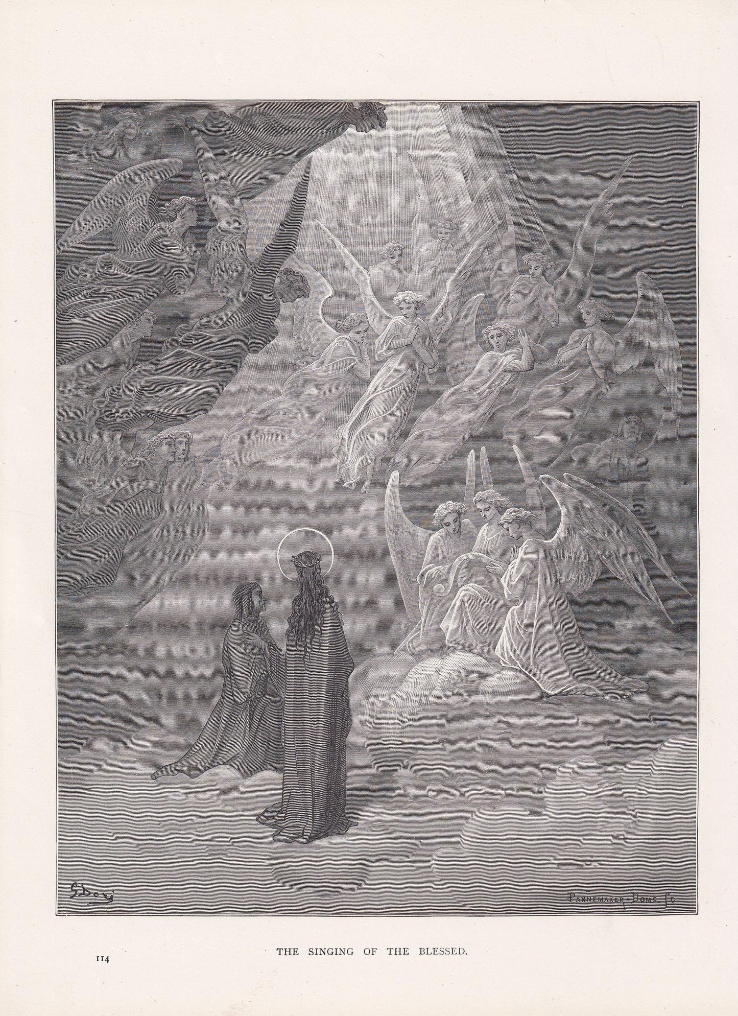 1870 GUSTAVE DORE Print - "The Singing of the Blessed" - Dore Wall Art - Antique Dore Engraving - 8.5 x 12.2 Inches