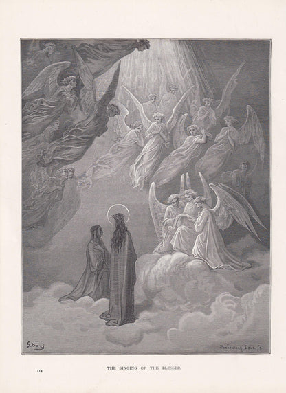 1870 GUSTAVE DORE Print - "The Singing of the Blessed" - Dore Wall Art - Antique Dore Engraving - 8.5 x 12.2 Inches