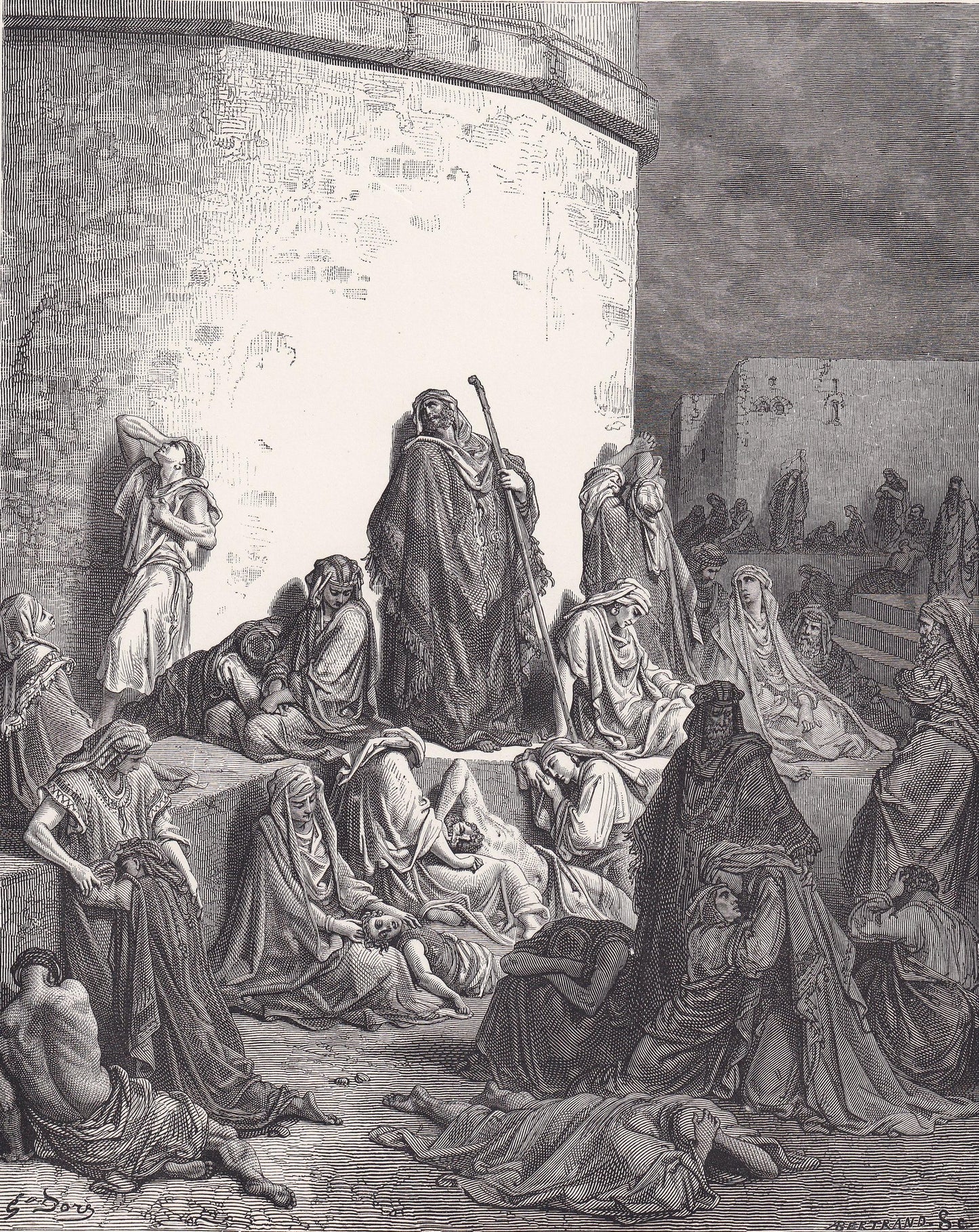 1870 GUSTAVE DORE Print - "The People Mourning Over Jerusalem" - Dore Wall Art - Antique Dore Engraving - 8.5 x 12.2 Inches