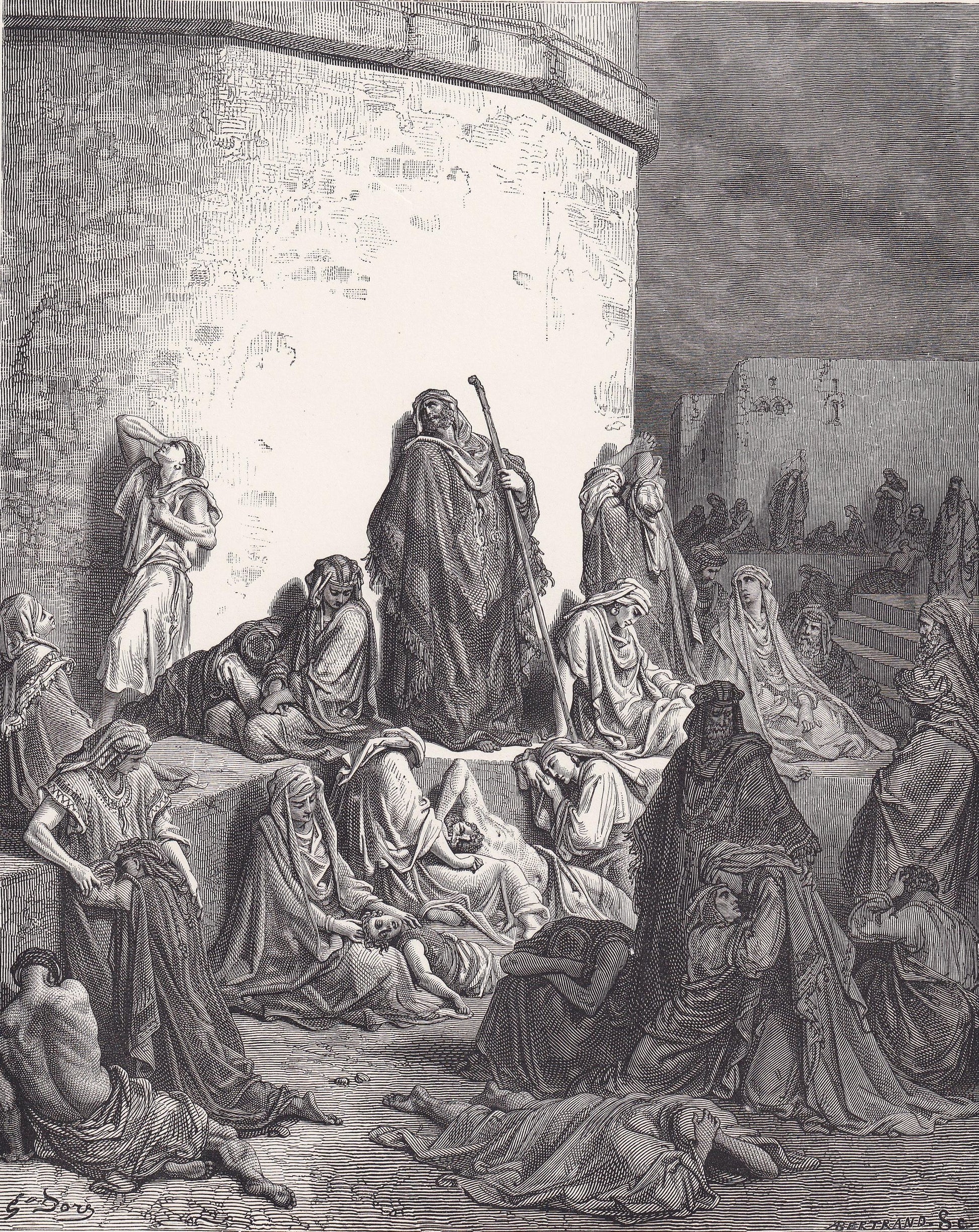 1870 GUSTAVE DORE Print - "The People Mourning Over Jerusalem" - Dore Wall Art - Antique Dore Engraving - 8.5 x 12.2 Inches