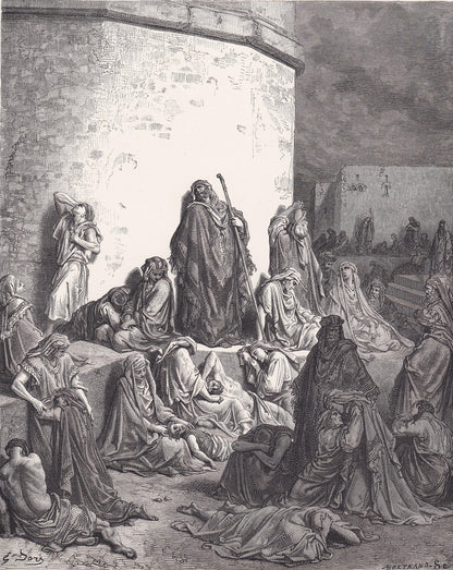 1870 GUSTAVE DORE Print - "The People Mourning Over Jerusalem" - Dore Wall Art - Antique Dore Engraving - 8.5 x 12.2 Inches