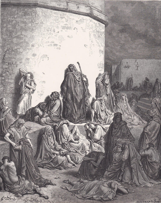 1870 GUSTAVE DORE Print - "The People Mourning Over Jerusalem" - Dore Wall Art - Antique Dore Engraving - 8.5 x 12.2 Inches