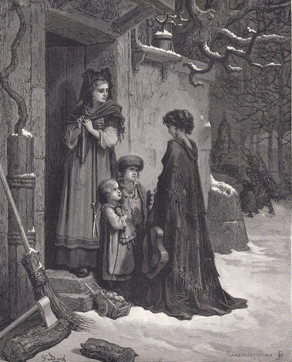 1870 GUSTAVE DORE Print - "The Grasshopper and the Ant" - Dore Wall Art - Antique Dore Engraving - 8.5 x 12.2 Inches