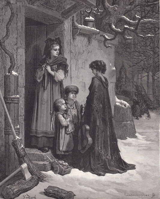 1870 GUSTAVE DORE Print - "The Grasshopper and the Ant" - Dore Wall Art - Antique Dore Engraving - 8.5 x 12.2 Inches