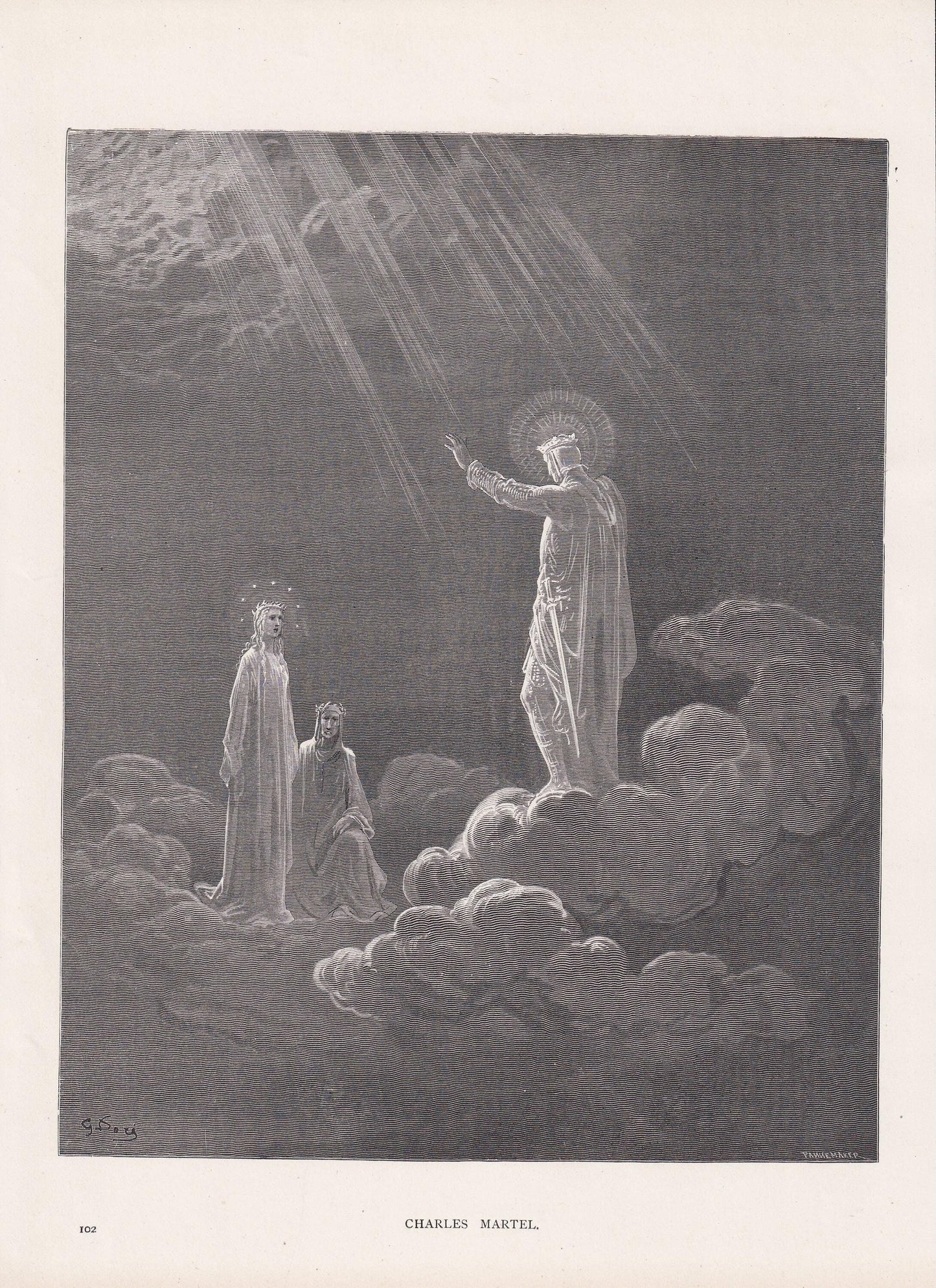 1870 GUSTAVE DORE Print - "Charles Martel" - Dore Wall Art - Antique Dore Engraving - 8.5 x 12.2 Inches