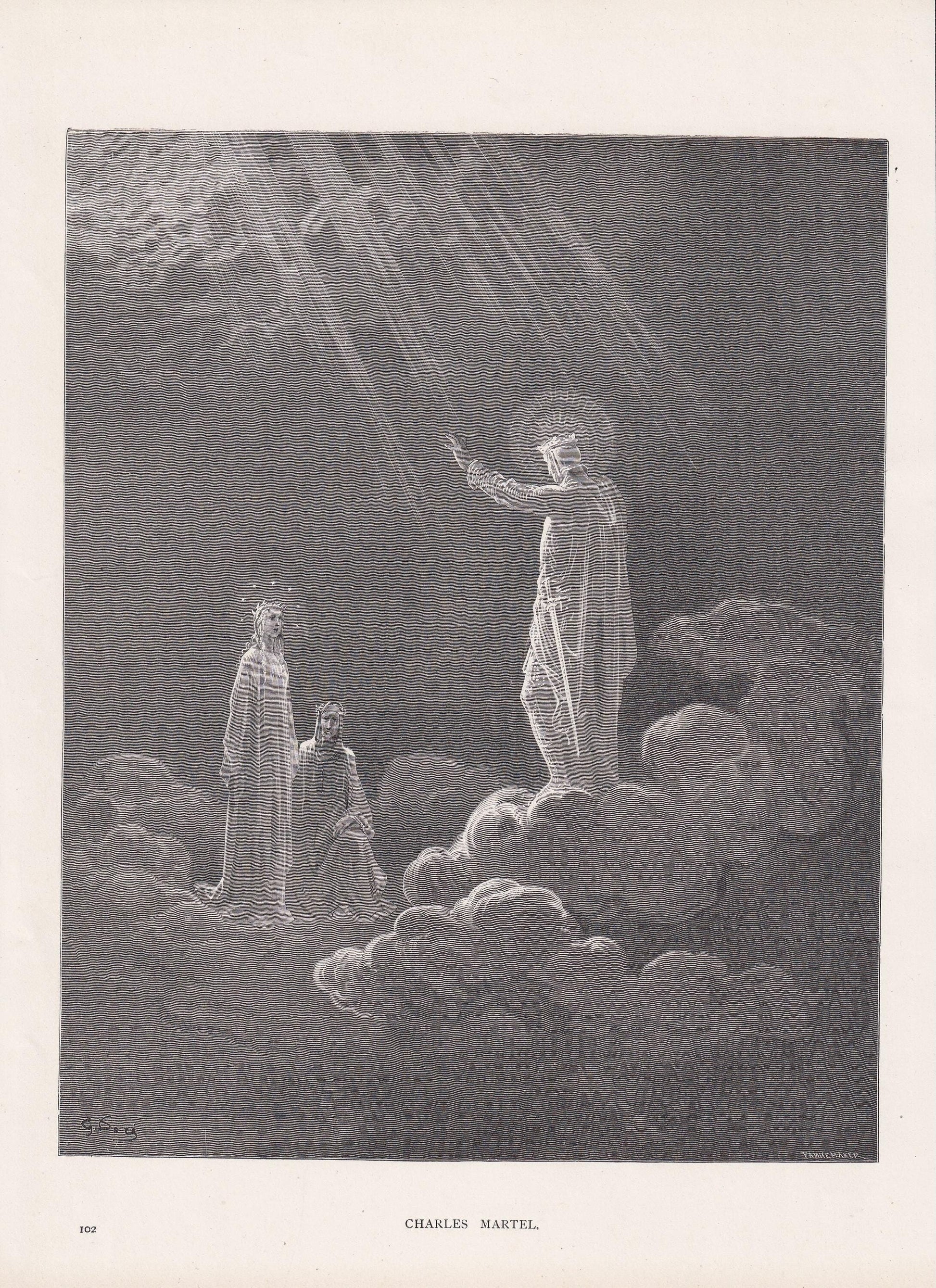 1870 GUSTAVE DORE Print - "Charles Martel" - Dore Wall Art - Antique Dore Engraving - 8.5 x 12.2 Inches