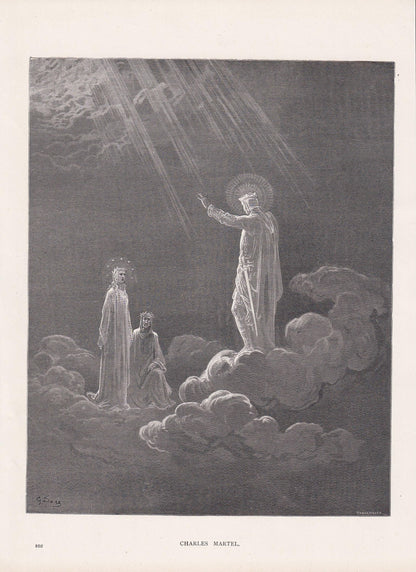 1870 GUSTAVE DORE Print - "Charles Martel" - Dore Wall Art - Antique Dore Engraving - 8.5 x 12.2 Inches
