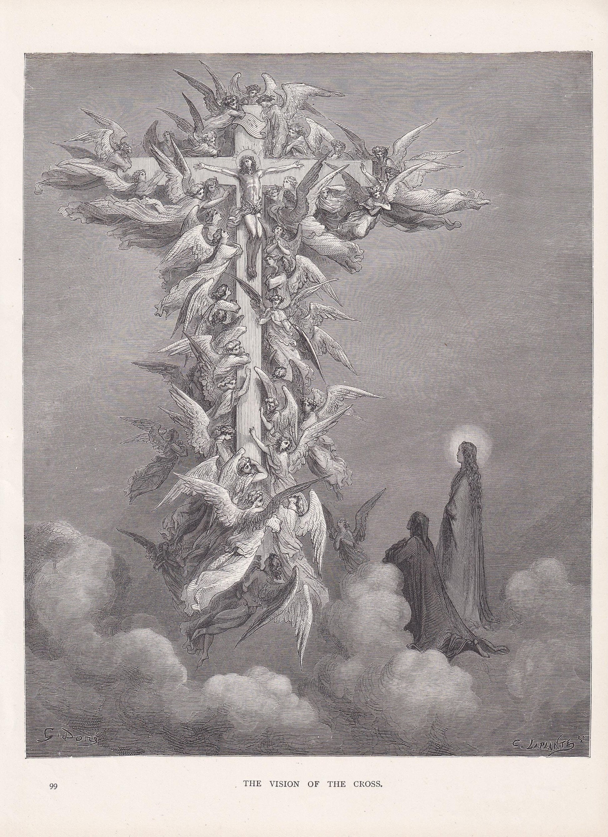 1870 GUSTAVE DORE Print - "The Vision of the Cross" - Dore Wall Art - Antique Dore Engraving - 8.5 x 12.8 Inches