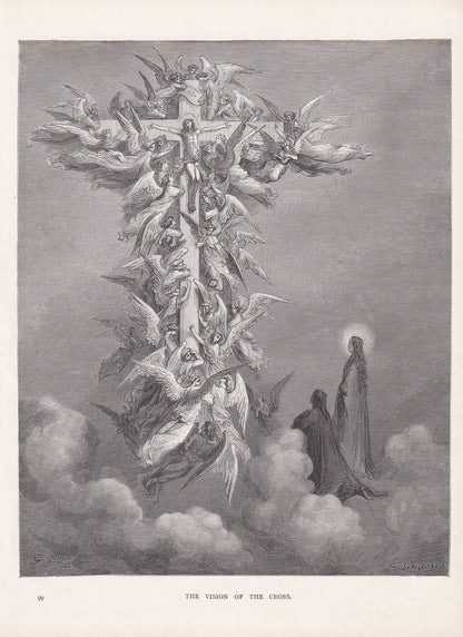 1870 GUSTAVE DORE Print - "The Vision of the Cross" - Dore Wall Art - Antique Dore Engraving - 8.5 x 12.8 Inches