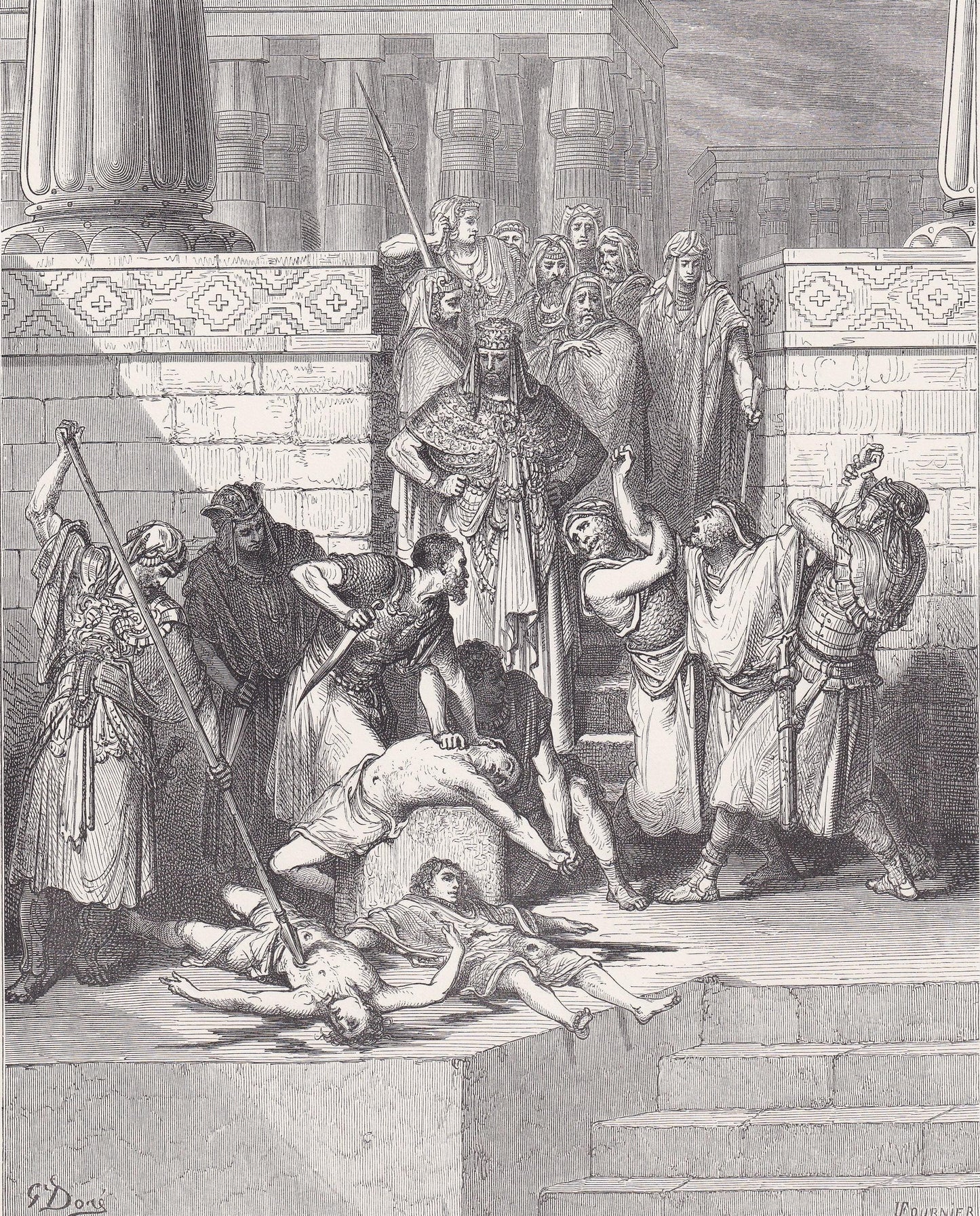 1870 GUSTAVE DORE Print - "The Slaughter of the Sons of Zedekiah" - Bible Art - Dore Wall Art - Antique Dore Engraving - 8.5 
