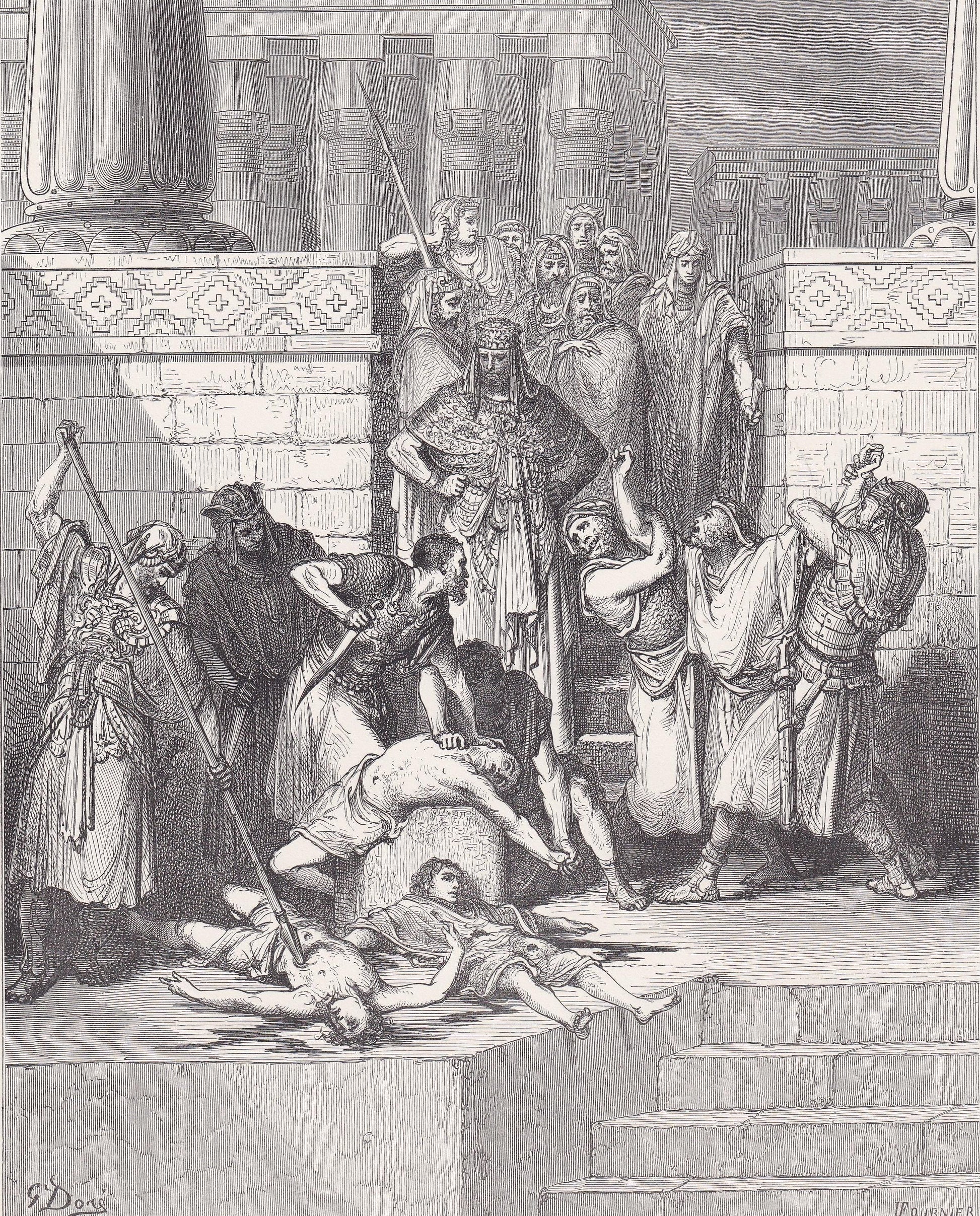 1870 GUSTAVE DORE Print - "The Slaughter of the Sons of Zedekiah" - Bible Art - Dore Wall Art - Antique Dore Engraving - 8.5 