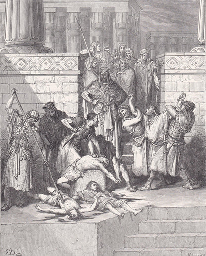 1870 GUSTAVE DORE Print - "The Slaughter of the Sons of Zedekiah" - Bible Art - Dore Wall Art - Antique Dore Engraving - 8.5 
