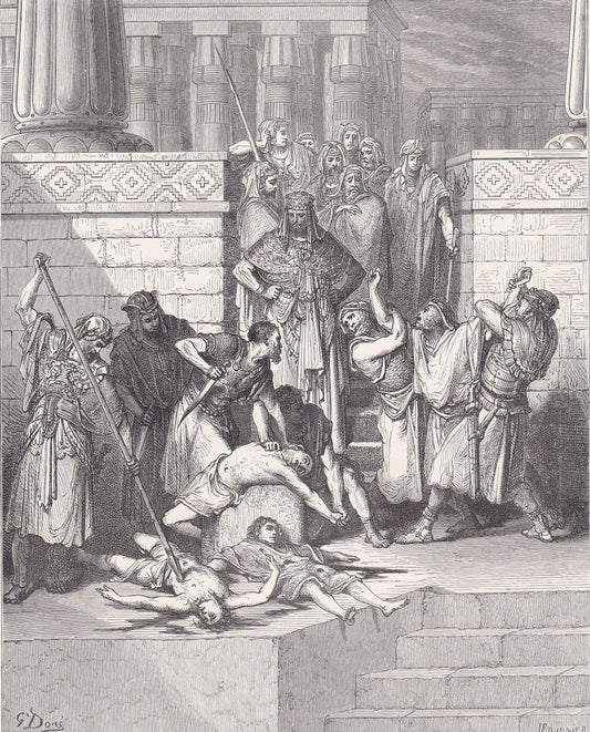 1870 GUSTAVE DORE Print - "The Slaughter of the Sons of Zedekiah" - Bible Art - Dore Wall Art - Antique Dore Engraving - 8.5 