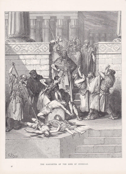 1870 GUSTAVE DORE Print - "The Slaughter of the Sons of Zedekiah" - Bible Art - Dore Wall Art - Antique Dore Engraving - 8.5 
