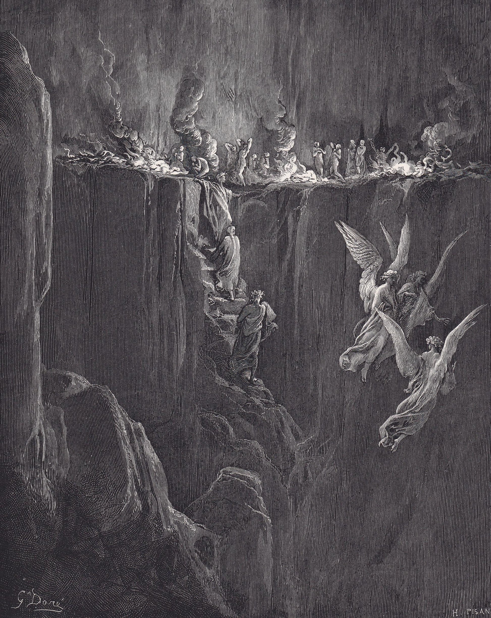 1870 GUSTAVE DORE Print - "The Perilous Pass" - Dante - Dore Wall Art - Antique Dore Engraving - 8.5 x 12.2 Inches