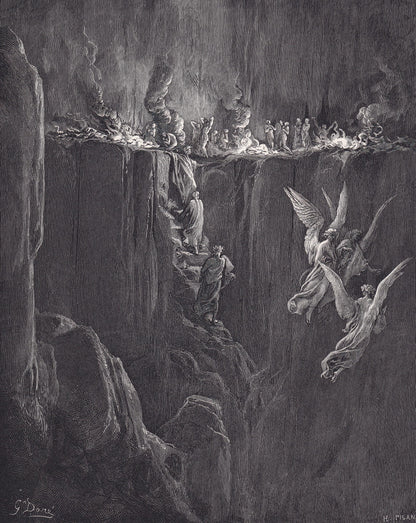 1870 GUSTAVE DORE Print - "The Perilous Pass" - Dante - Dore Wall Art - Antique Dore Engraving - 8.5 x 12.2 Inches