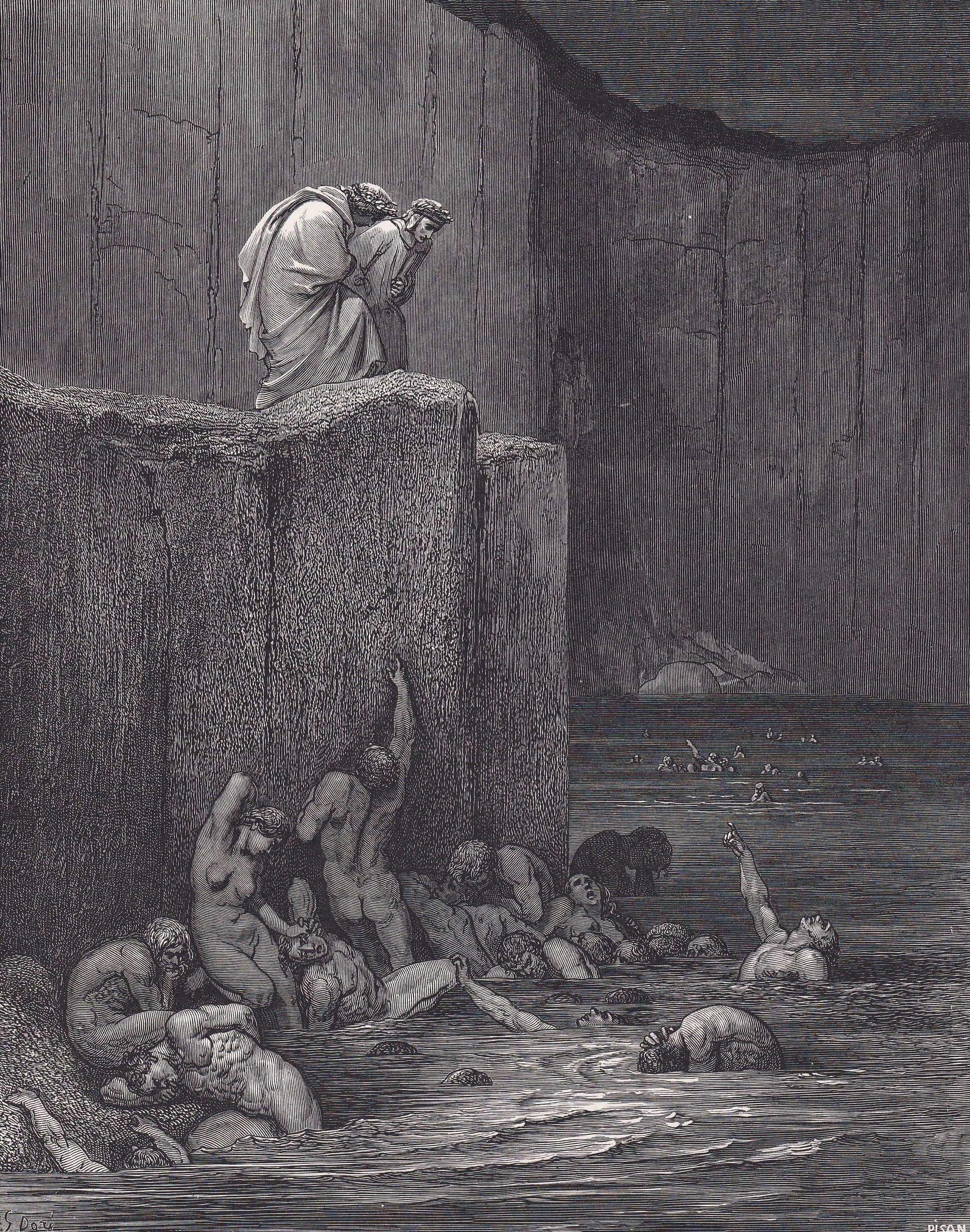 1870 GUSTAVE DORE Print - "The Punishment of Flatterers" - Dante - Dore Wall Art - Antique Dore Engraving - 8.5 x 12.2 Inches