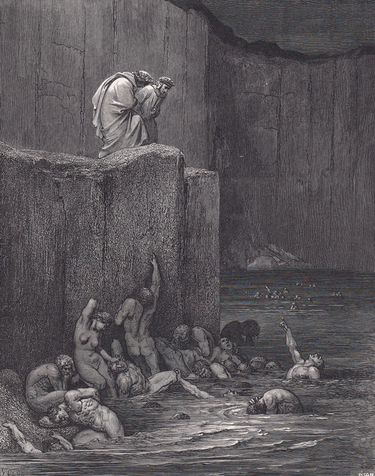 1870 GUSTAVE DORE Print - "The Punishment of Flatterers" - Dante - Dore Wall Art - Antique Dore Engraving - 8.5 x 12.2 Inches