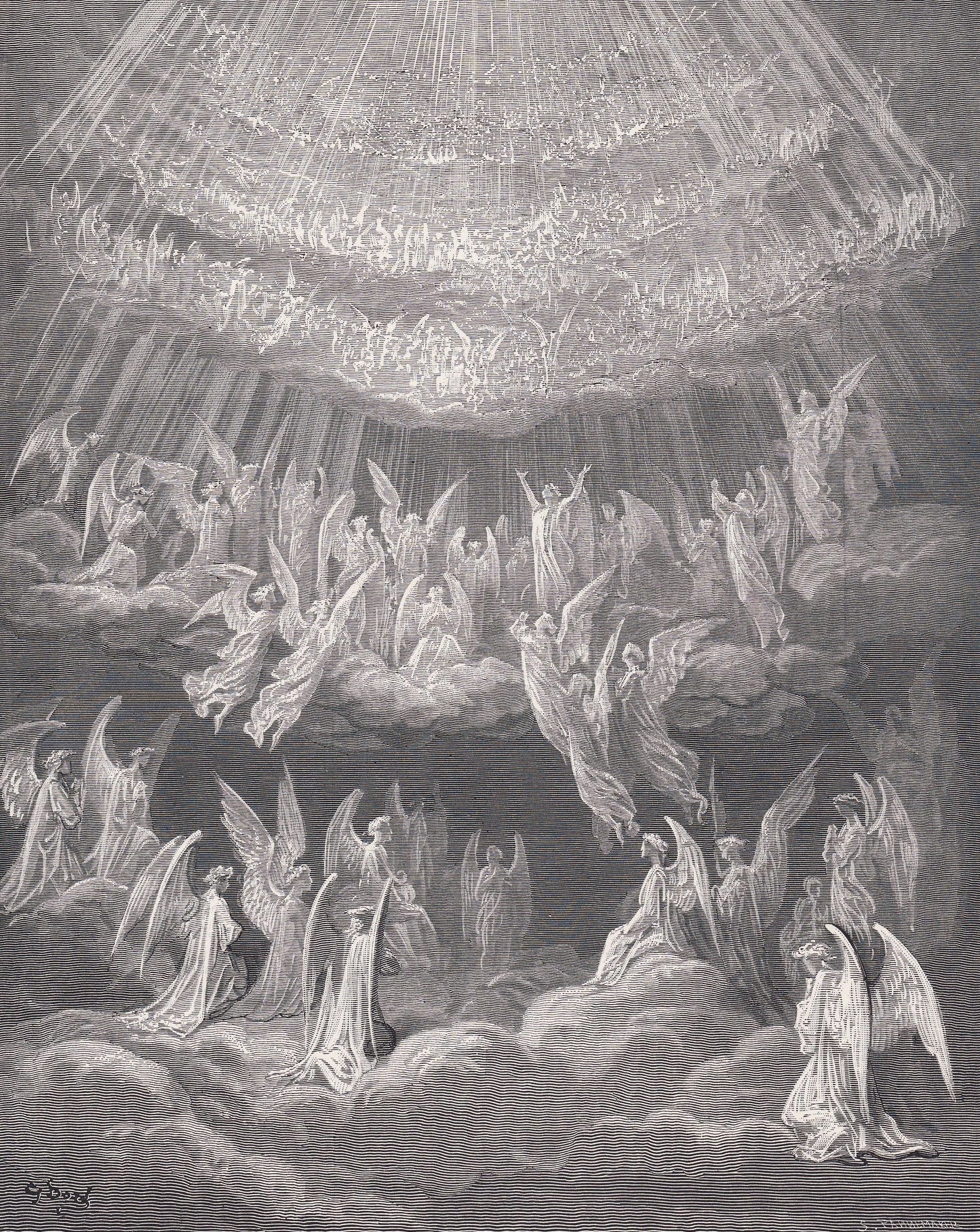 1870 GUSTAVE DORE Print - "The Heavenly Choir" - Dore Wall Art - Antique Dore Engraving - 8.5 x 12.2 Inches