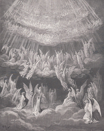 1870 GUSTAVE DORE Print - "The Heavenly Choir" - Dore Wall Art - Antique Dore Engraving - 8.5 x 12.2 Inches