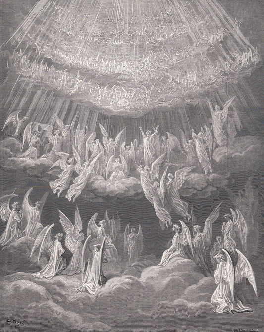 1870 GUSTAVE DORE Print - "The Heavenly Choir" - Dore Wall Art - Antique Dore Engraving - 8.5 x 12.2 Inches