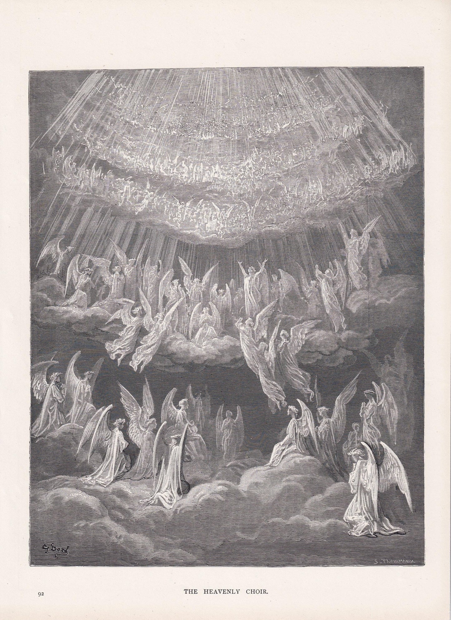 1870 GUSTAVE DORE Print - "The Heavenly Choir" - Dore Wall Art - Antique Dore Engraving - 8.5 x 12.2 Inches