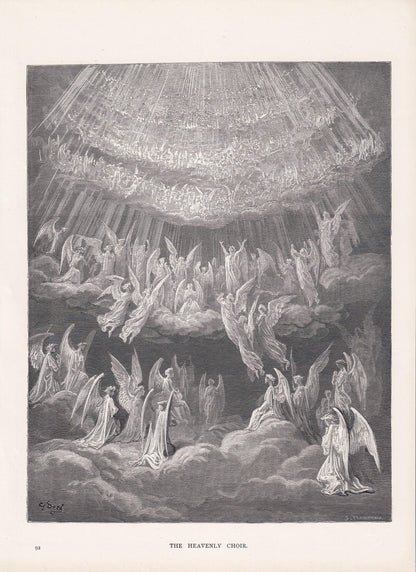 1870 GUSTAVE DORE Print - "The Heavenly Choir" - Dore Wall Art - Antique Dore Engraving - 8.5 x 12.2 Inches