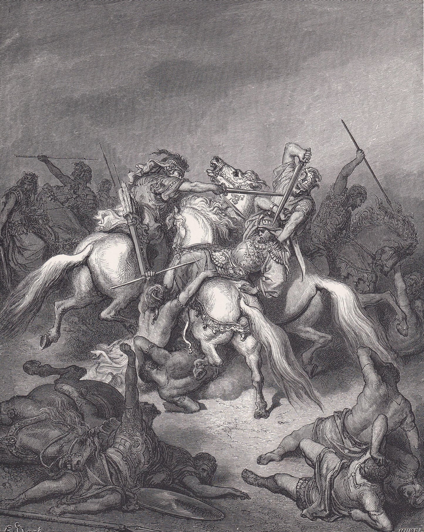 1870 GUSTAVE DORE Print - "Abishai Saving the Life of David" - Bible - Dore Wall Art - Antique Dore Engraving - 8.5 x 12.2 In