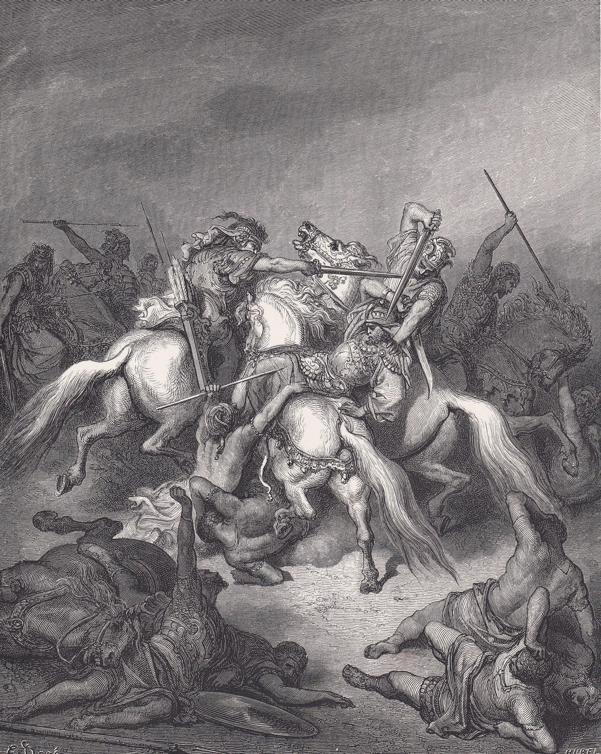 1870 GUSTAVE DORE Print - "Abishai Saving the Life of David" - Bible - Dore Wall Art - Antique Dore Engraving - 8.5 x 12.2 In