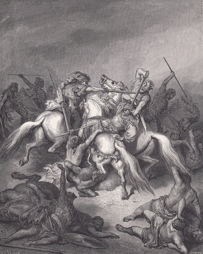 1870 GUSTAVE DORE Print - "Abishai Saving the Life of David" - Bible - Dore Wall Art - Antique Dore Engraving - 8.5 x 12.2 In