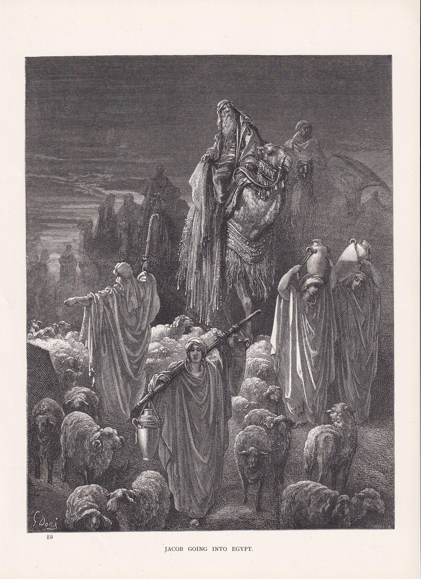 1870 GUSTAVE DORE Print - "Jacob Going into Egypt" - Bible - Dore Wall Art - Antique Dore Engraving - 8.5 x 12.2 Inches