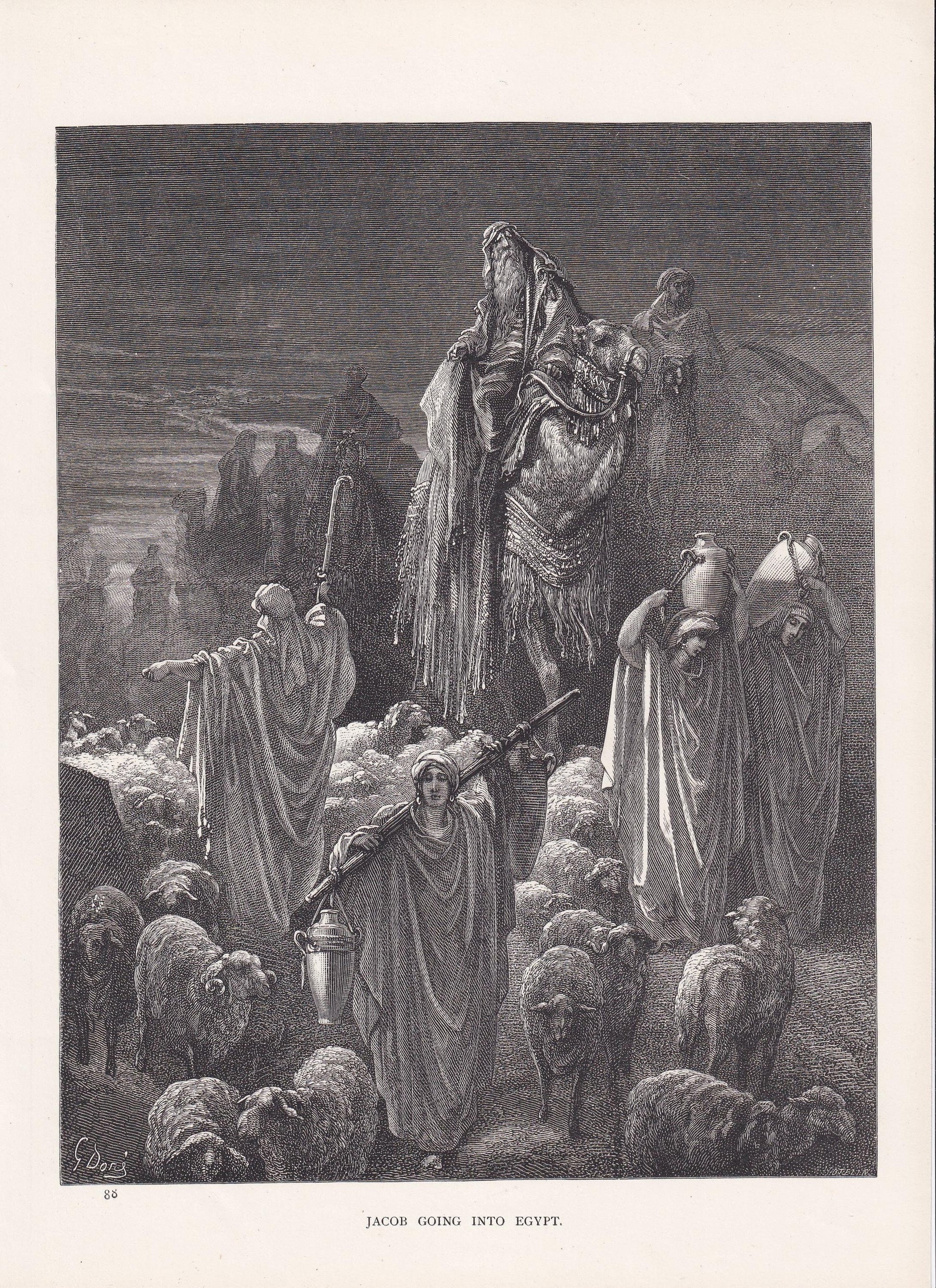 1870 GUSTAVE DORE Print - "Jacob Going into Egypt" - Bible - Dore Wall Art - Antique Dore Engraving - 8.5 x 12.2 Inches