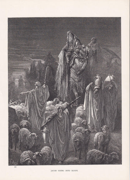 1870 GUSTAVE DORE Print - "Jacob Going into Egypt" - Bible - Dore Wall Art - Antique Dore Engraving - 8.5 x 12.2 Inches