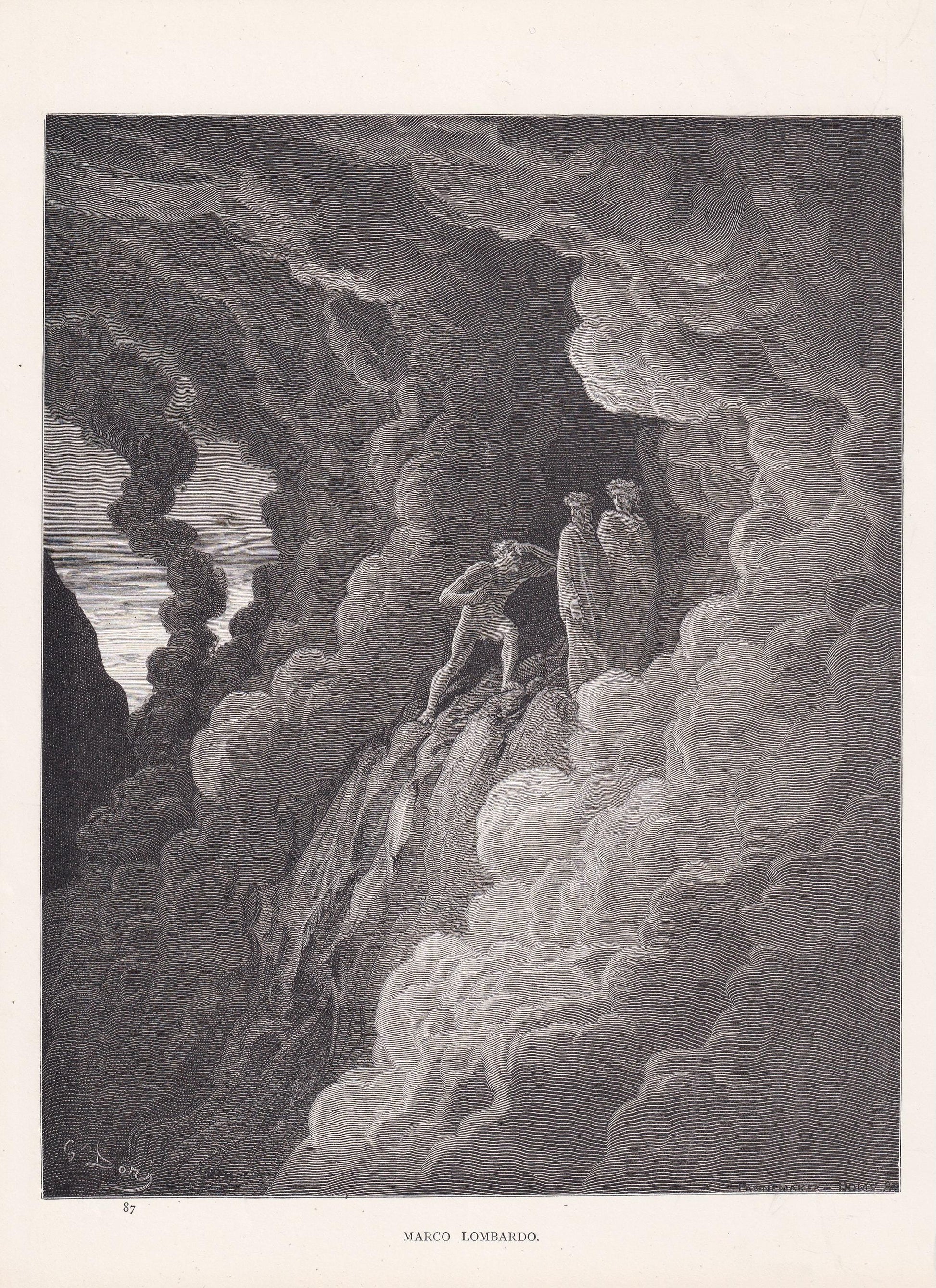 1870 GUSTAVE DORE Print - "Marco Lombardo" - Dante - Dore Wall Art - Antique Dore Engraving - 8.5 x 12.2 Inches