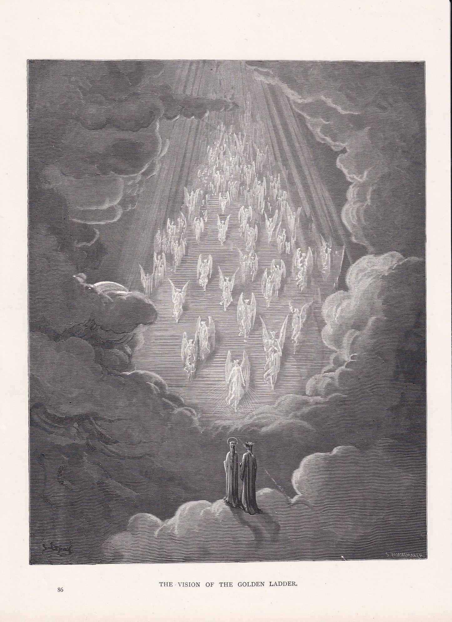 1870 GUSTAVE DORE Print - "The Vision of the Golden Ladder" - Dante - Dore Wall Art - Antique Dore Engraving - 8.5 x 12.2 Inc