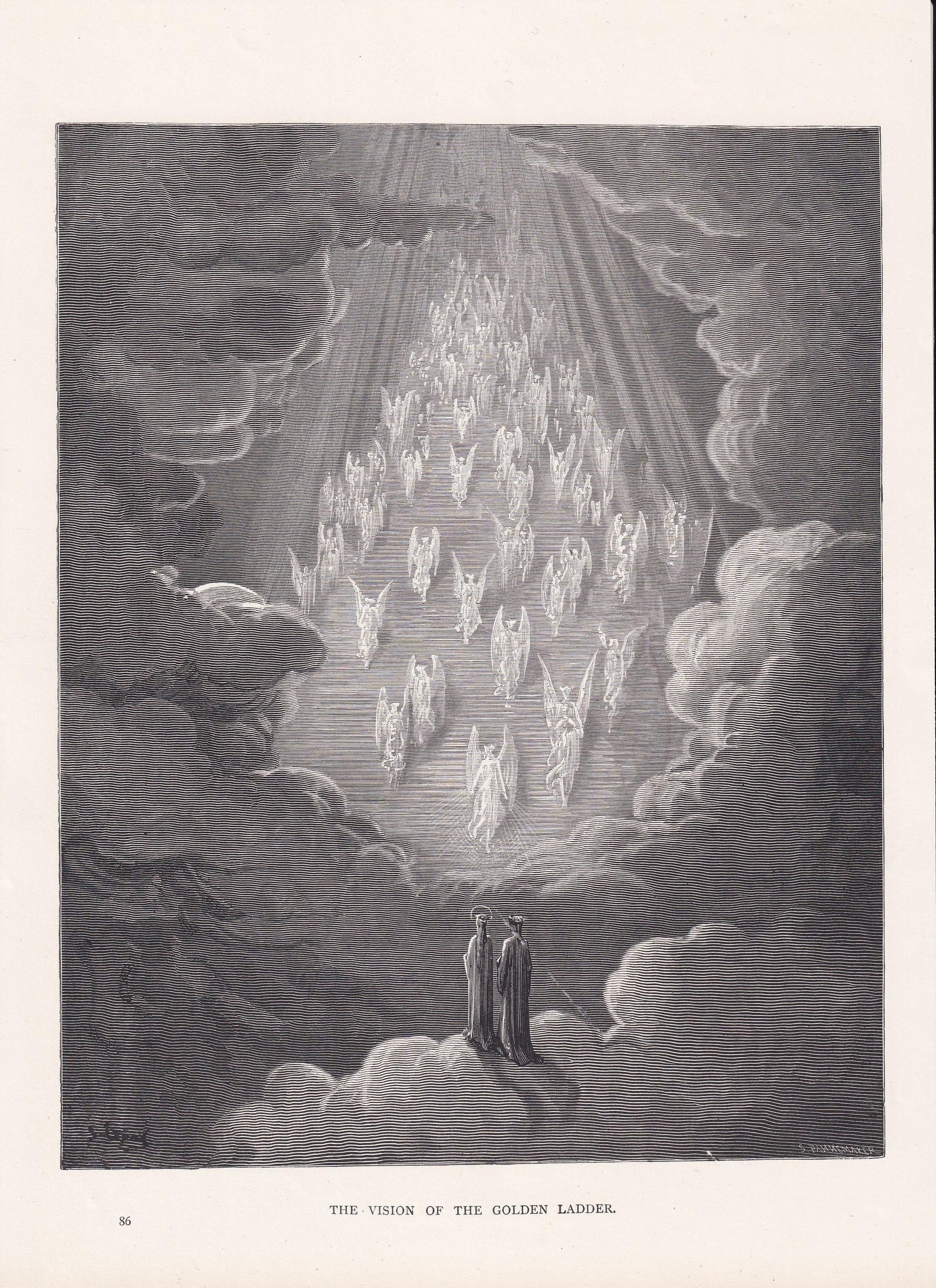 1870 GUSTAVE DORE Print - "The Vision of the Golden Ladder" - Dante - Dore Wall Art - Antique Dore Engraving - 8.5 x 12.2 Inc