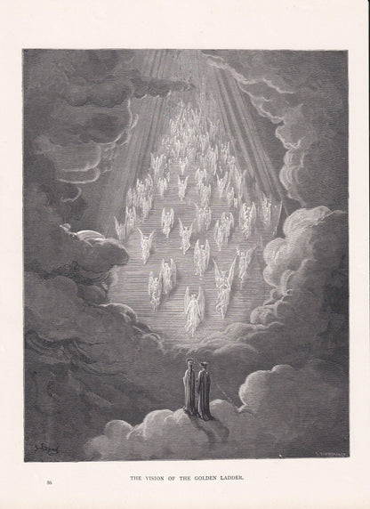 1870 GUSTAVE DORE Print - "The Vision of the Golden Ladder" - Dante - Dore Wall Art - Antique Dore Engraving - 8.5 x 12.2 Inc