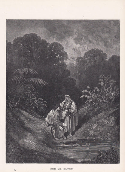 1870 GUSTAVE DORE Print - "David and Jonathan" - Bible - Dore Wall Art - Antique Dore Engraving - 8.5 x 12.2 Inches