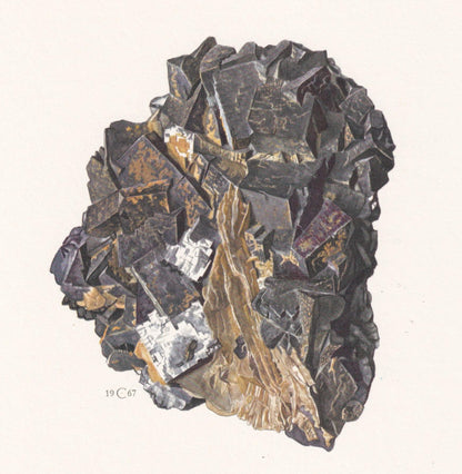 1968 FLUORITE (FLUORINE) Print - Mineral Wall Art Gift - Mineralogy Decor - Precious Stones - Vintage Rock Art - Element - 7.