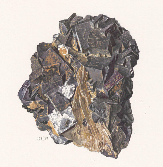 1968 FLUORITE (FLUORINE) Print - Mineral Wall Art Gift - Mineralogy Decor - Precious Stones - Vintage Rock Art - Element - 7.