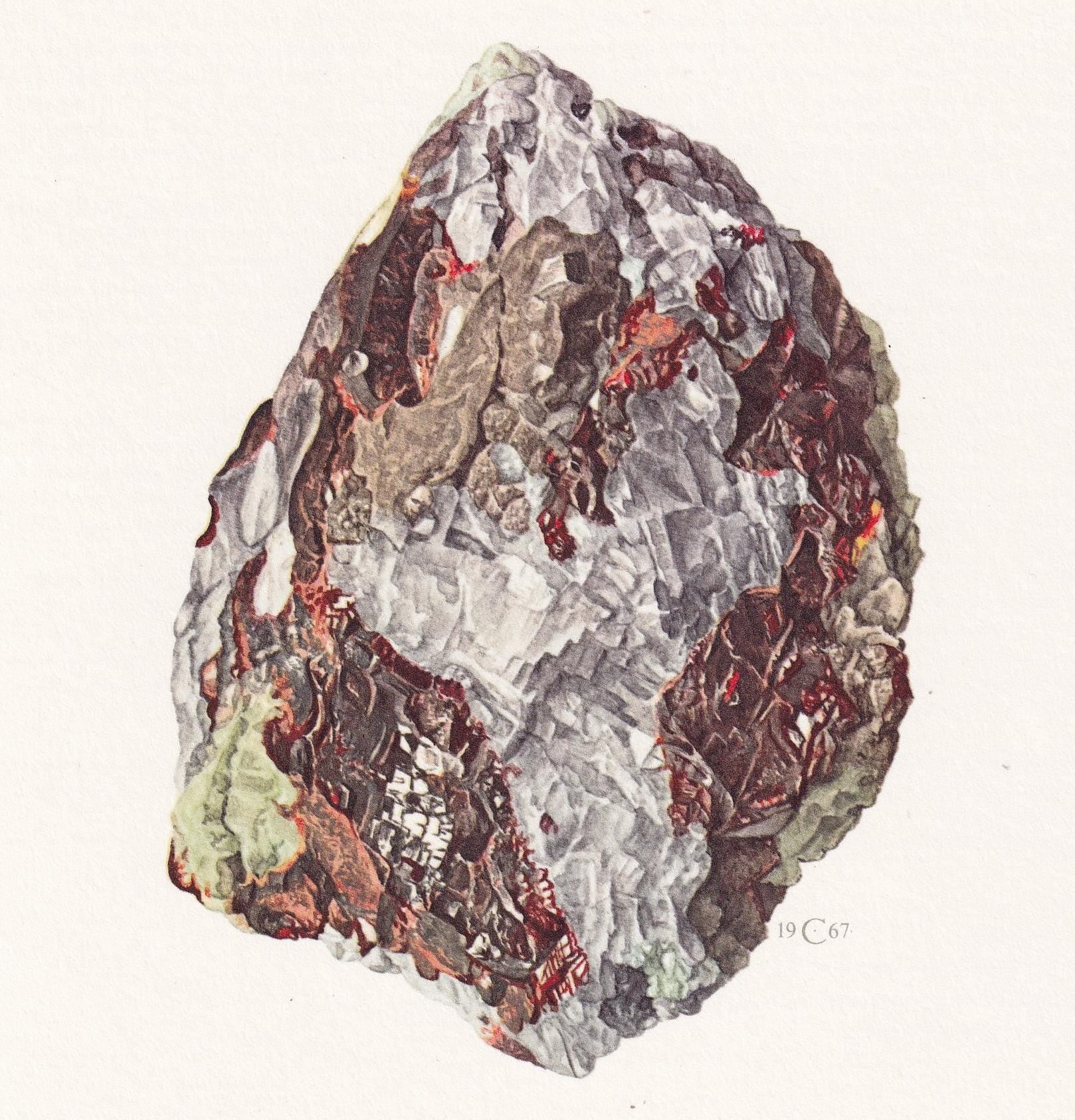 1968 ZINCITE Print - Mineral Wall Art Gift - Mineralogy Decor - Precious Stones - Vintage Rock Art - Element - 7.5 x 10.6 Inc