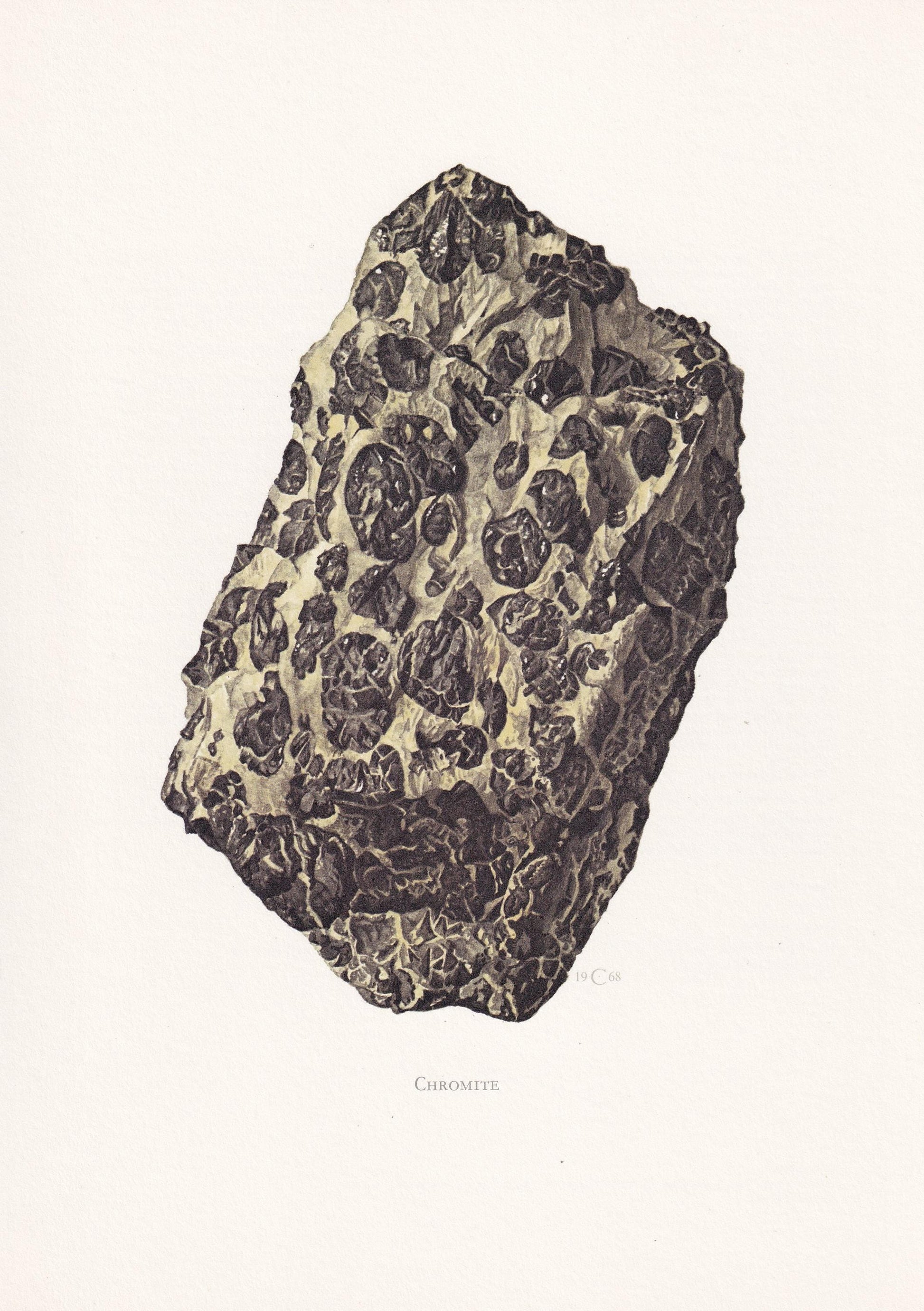 1968 CHROMITE Print - Mineral Wall Art Gift - Mineralogy Decor - Precious Stones - Vintage Rock Art - Element - 7.5 x 10.6 Inches