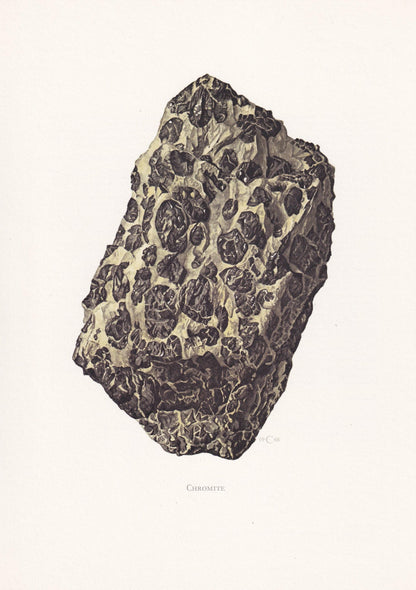 1968 CHROMITE Print - Mineral Wall Art Gift - Mineralogy Decor - Precious Stones - Vintage Rock Art - Element - 7.5 x 10.6 Inches