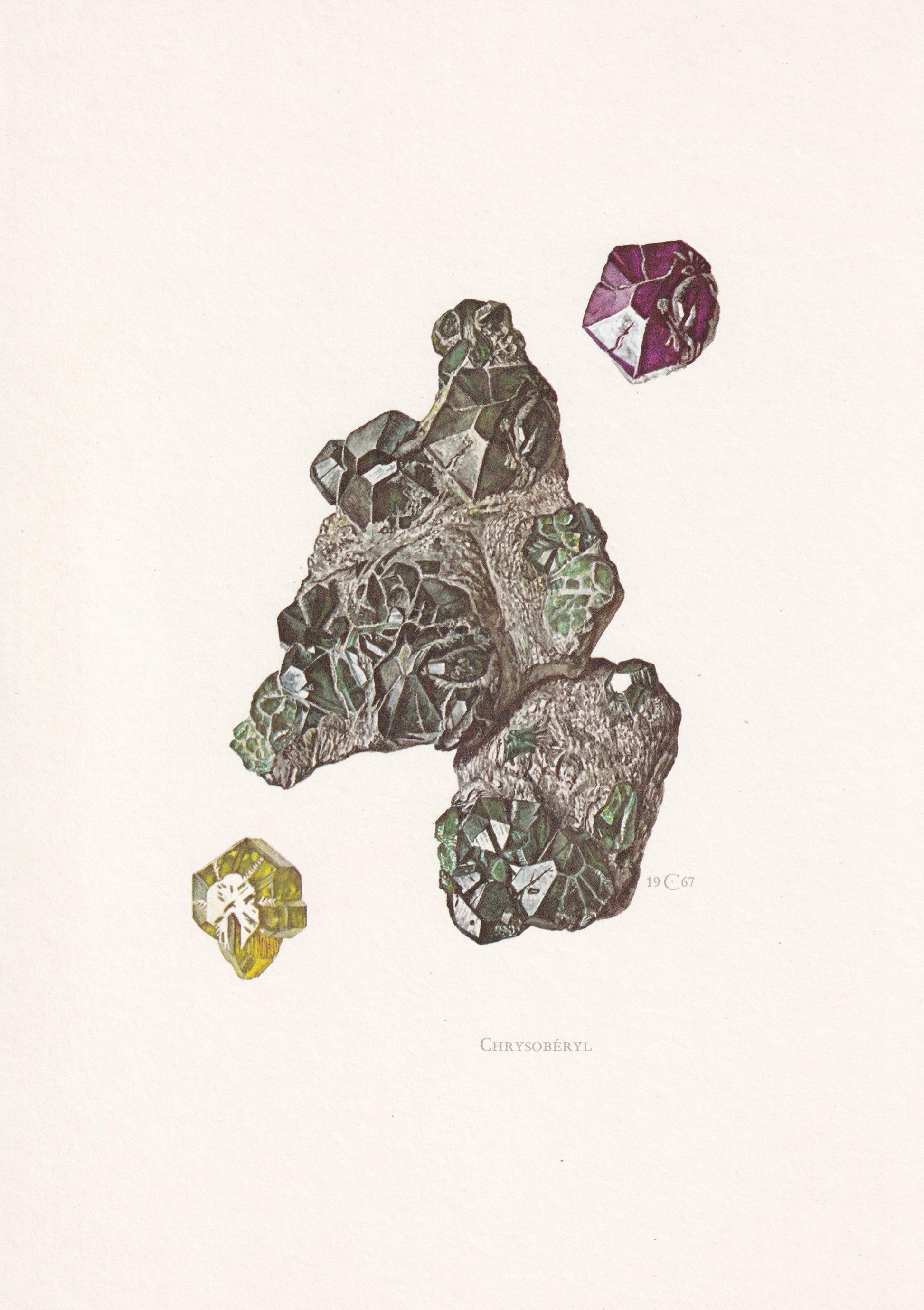 1968 CHRYSOBERYL Print - Gemstone - Mineral Wall Art Gift - Mineralogy Decor - Precious Stones - Rock Art - Element - 7.5 x 10.6 Inches