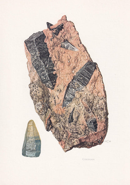 1968 CORUNDUM Print - Mineral Wall Art Gift - Mineralogy Decor - Precious Stones - Vintage Rock Art - Element - 7.5 x 10.6 Inches