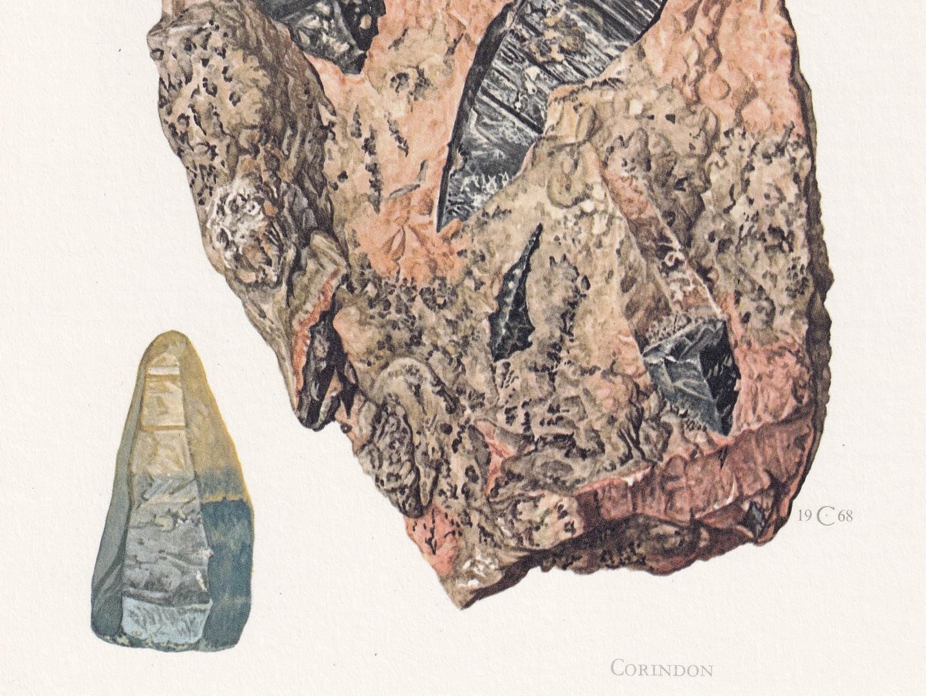 1968 CORUNDUM Print - Mineral Wall Art Gift - Mineralogy Decor - Precious Stones - Vintage Rock Art - Element - 7.5 x 10.6 Inches