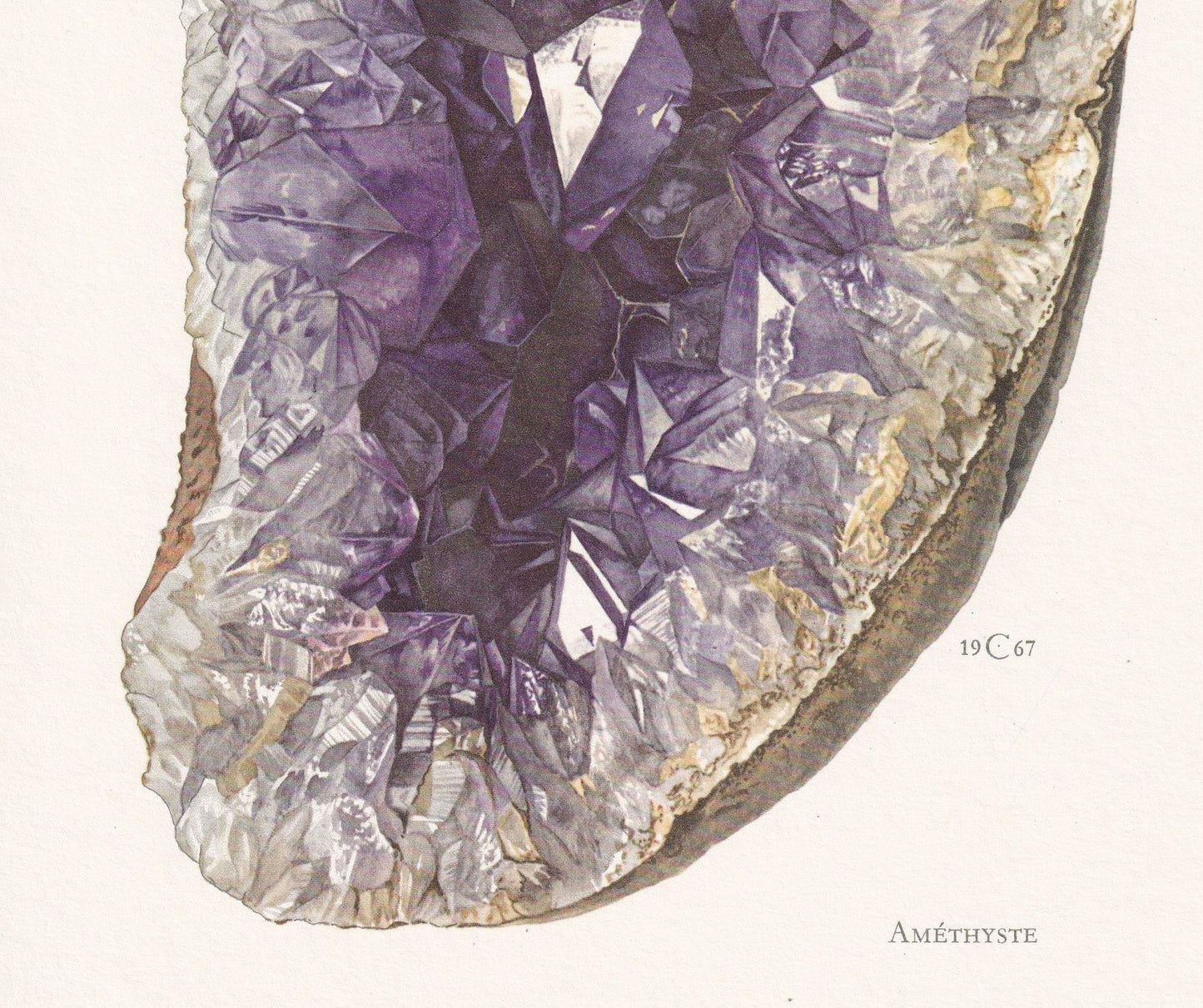 1968 AMETHYST Print - Gemstone - Mineral Wall Art Gift - Mineralogy Decor - Precious Stones - Vintage Rock Art - Element - 7.5 x 10.6 Inches